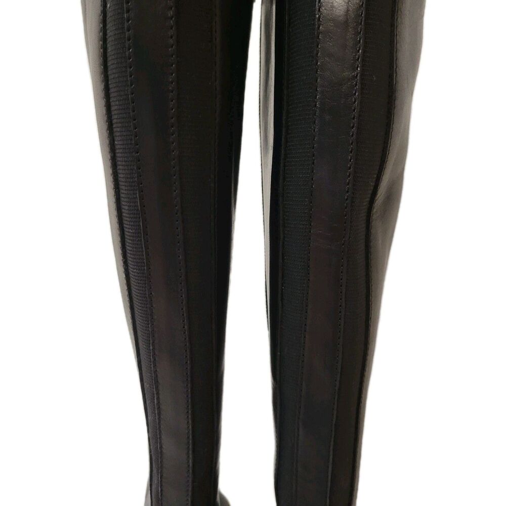 Aquatalia Black Leather Knee High Boots Stretch Back Block Heel Italy Women 8 - Picture 4 of 12